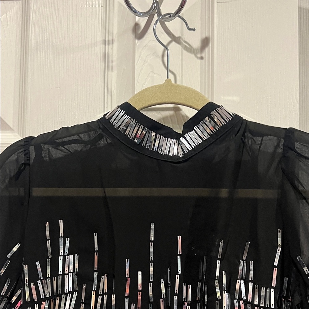 NWT-Boston Proper Black and Silver Long Sleeve Sequins Evening Dress - Picture 7 of 15